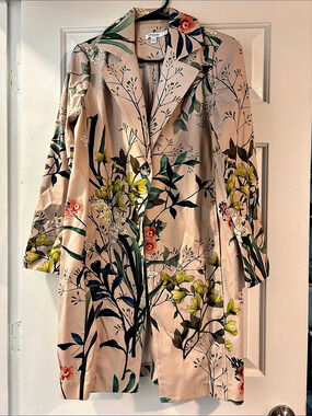 Chico's Floral Trench Coat in tan & Green Size 0 New